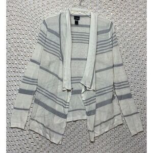 Daytrip Cardigan Duster Sweater Women M Cream Gray Open Front Knit 100%ACRYLiC